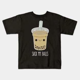 Suck My Balls - Silly Cartoon Boba Tea Kids T-Shirt